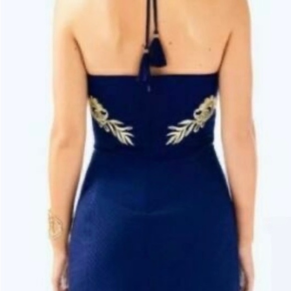 Lilly Pulitzer Demi Convertible Dress Navy & Gold Size 0 - Picture 2 of 4